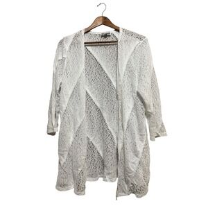 JM Collection Cardigan Women Large White Excellent Open Front Pointelle Knit